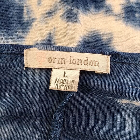 Erin London Womens Top Large Tie Dye 3/4 Sleeve Cold Shoulder Scoop Neck Blue - Picture 7 of 9